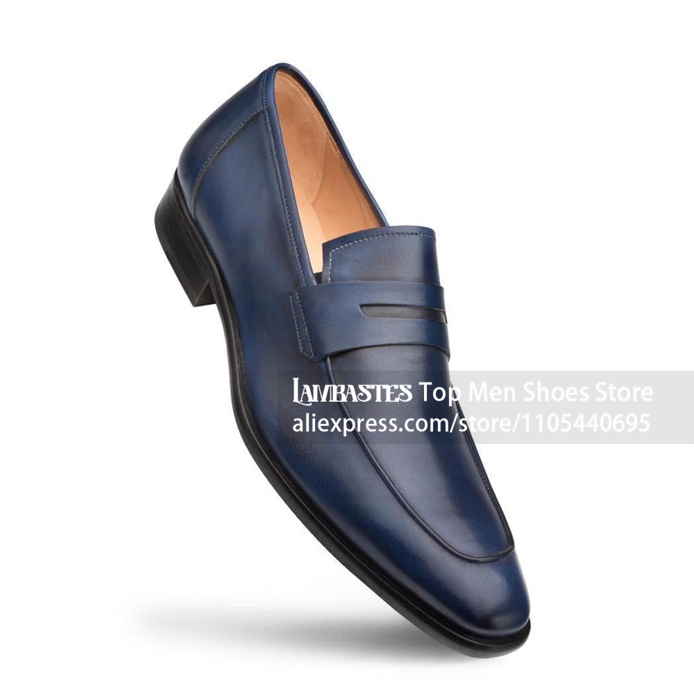 Men'S Shoes Navy Blue - Mocassins de Couro PU Azul Marinho