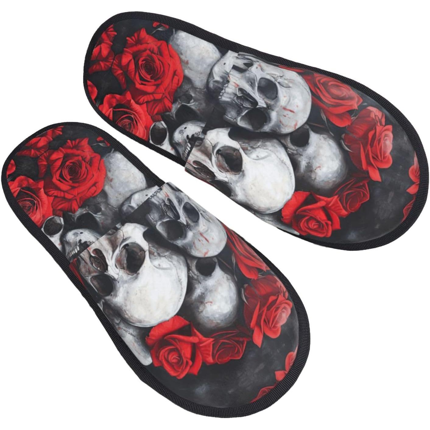 Men Shoes Red - Crânio e rosa vermelha impressão outono