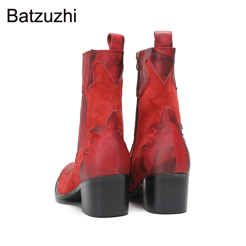 Men Shoes Red - Batas de cano médio em couro