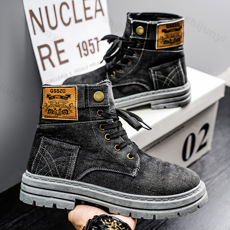 Homens retro botas de lona 202 - Men'S Shoes For Work avaliação e preço